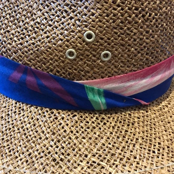 Vintage Golden Gate Woven Straw Fedora Hat with floral band, Size M - Picture 3 of 9